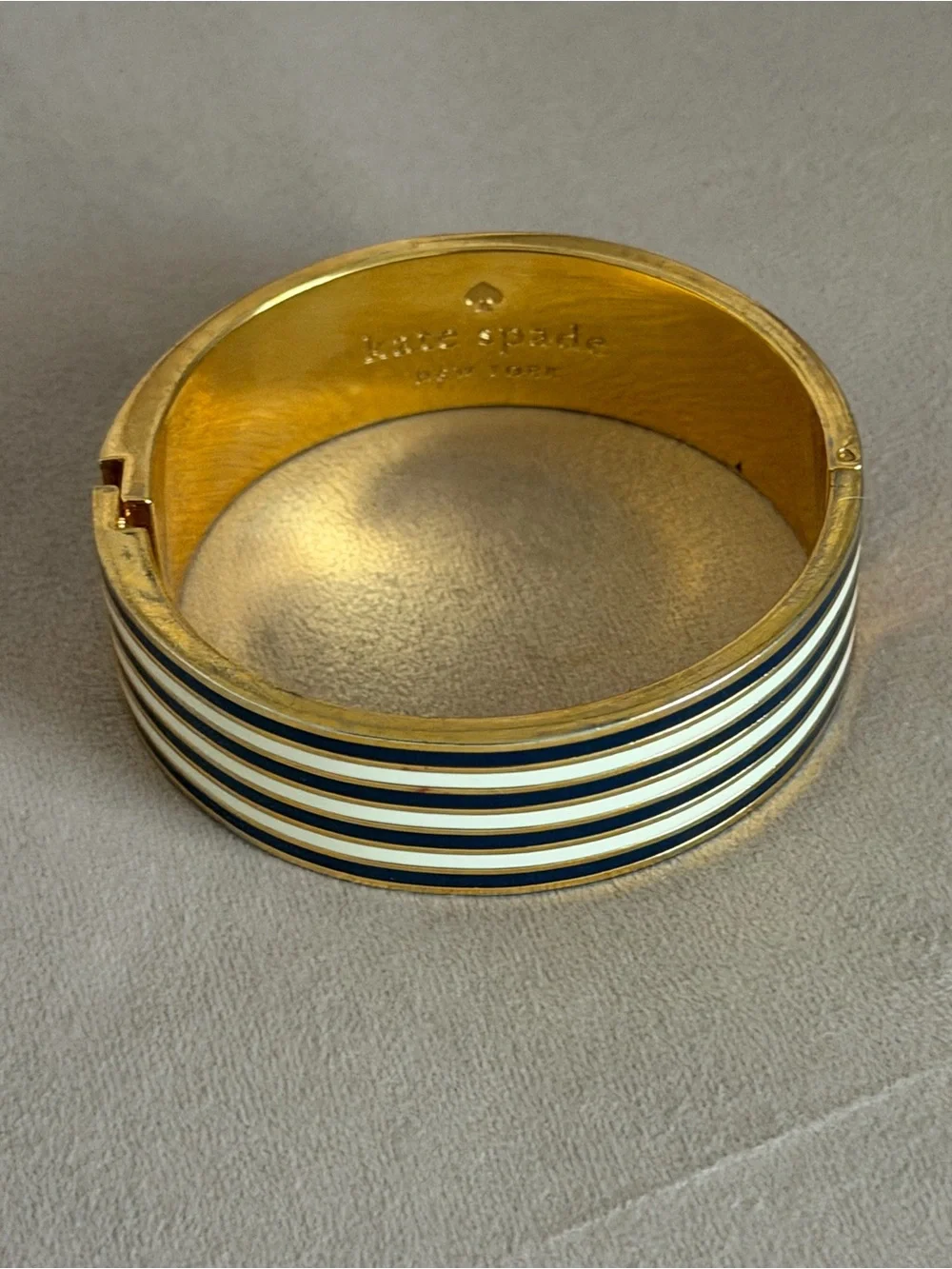 kate spade Gold Black & White Striped Bangle Bracelet